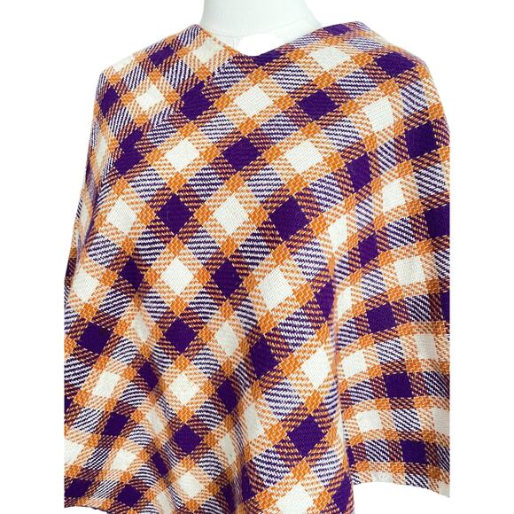 VTG. Scottish Plaid Poncho Cape Wool Tweed Preppy‎ Academia Heritage Minimalist - Picture 2 of 8